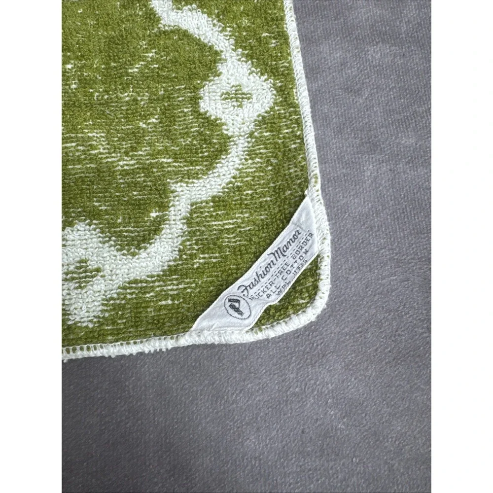 Fashion Manor  Green & White Vintage Floral Fringe‎ Towel Set Cotton Retro